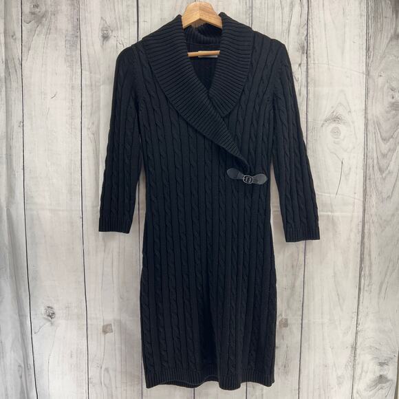 Calvin Klein SMALL Black Knit Sweater Dress A-Line Knee Length Long Sleeve - Picture 1 of 9